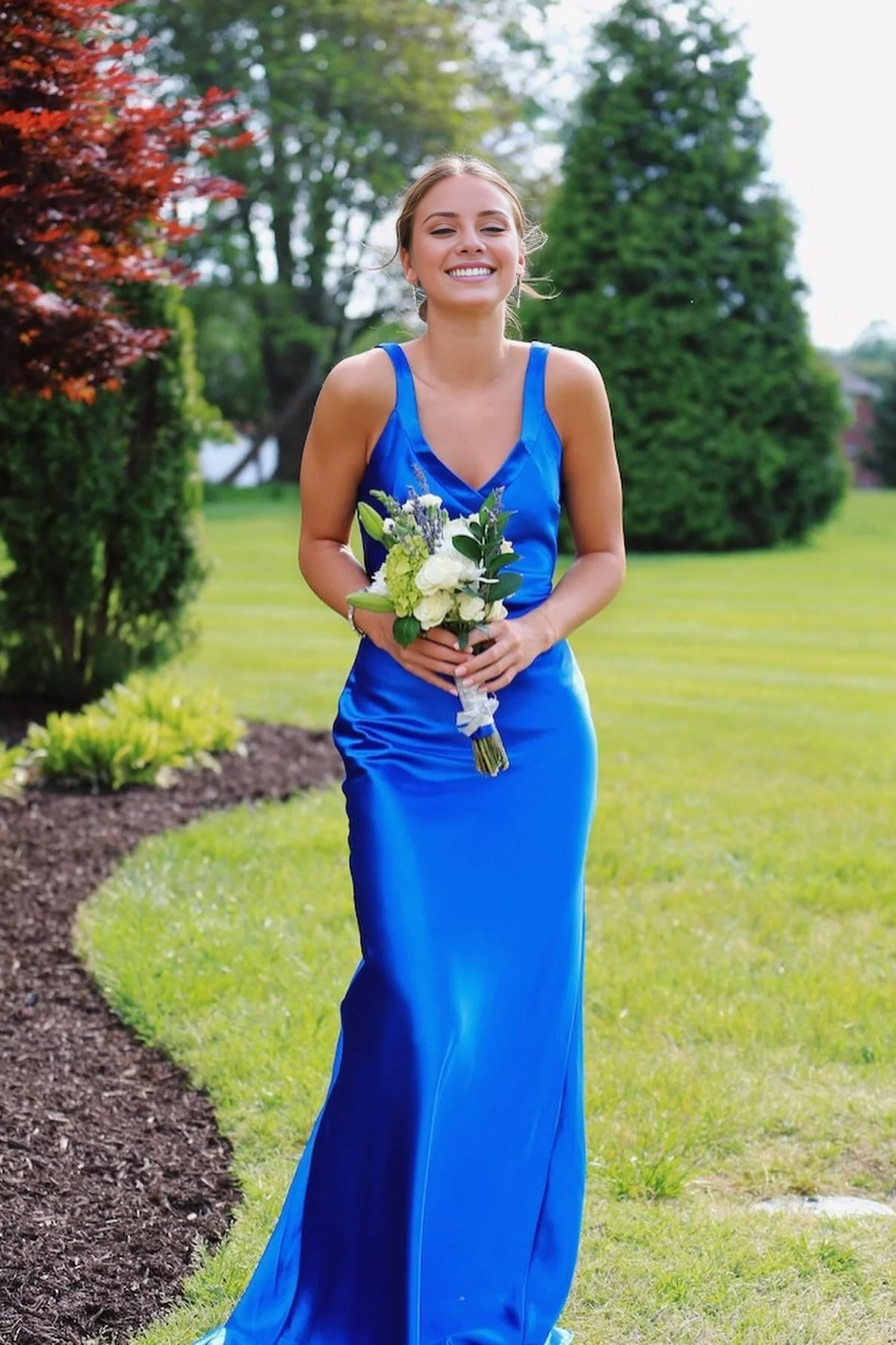 V collar yellow backless mermaid long dress