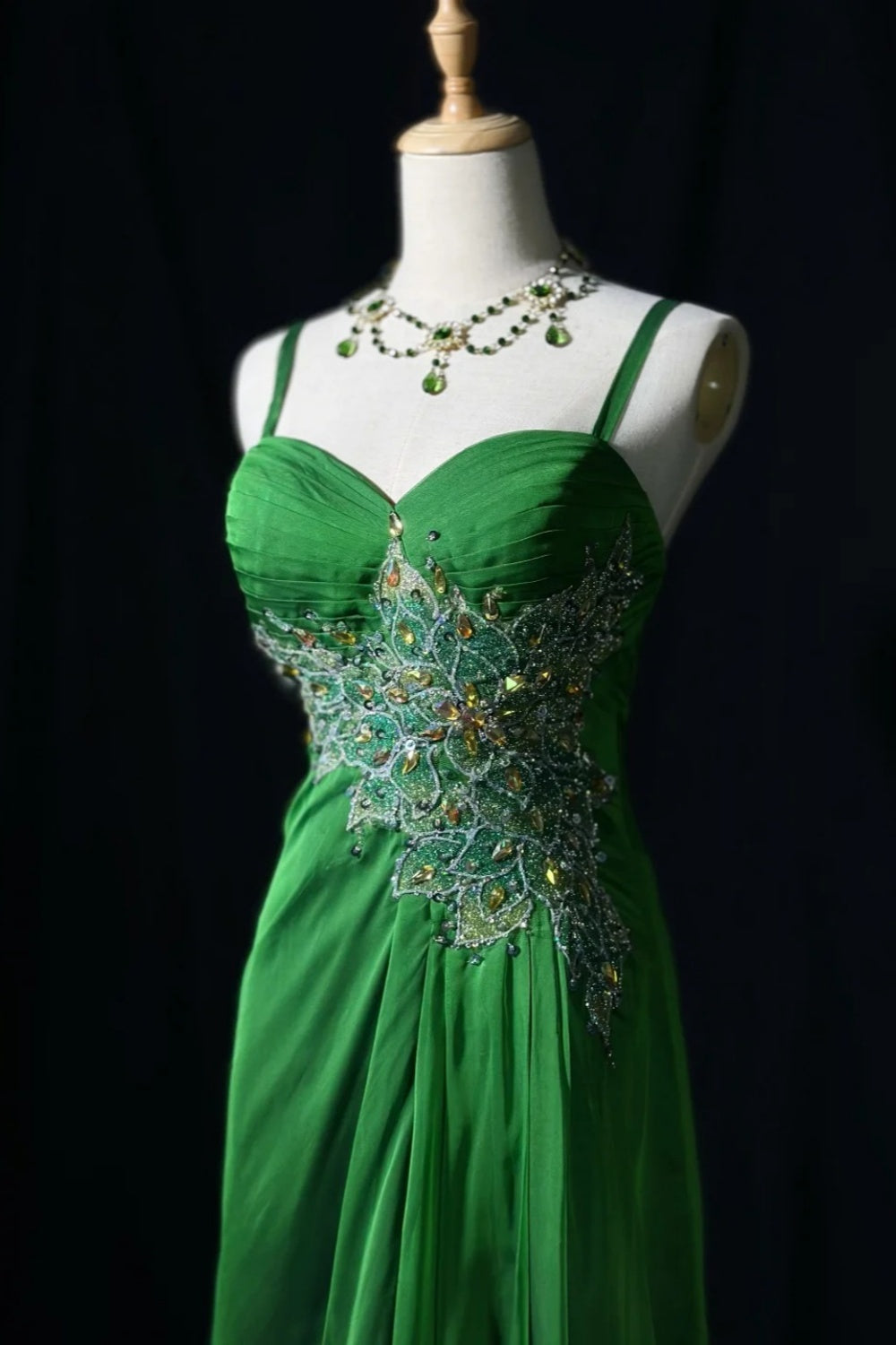 girlhomeshops-Fairy - Like Forest Green Crystal Floral Evening Dress gh5848