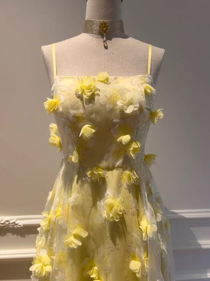girlhomeshops--Yellow floral long chiffon prom dress gh5579