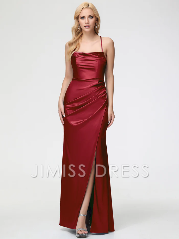 sleeveless shawl with thin shoulder strap and trumpet shape/mermaid slit satin Prom dress