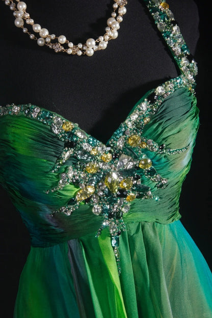 Green Gradient Exquisite Bead Decoration Long Formal Dress gh6768