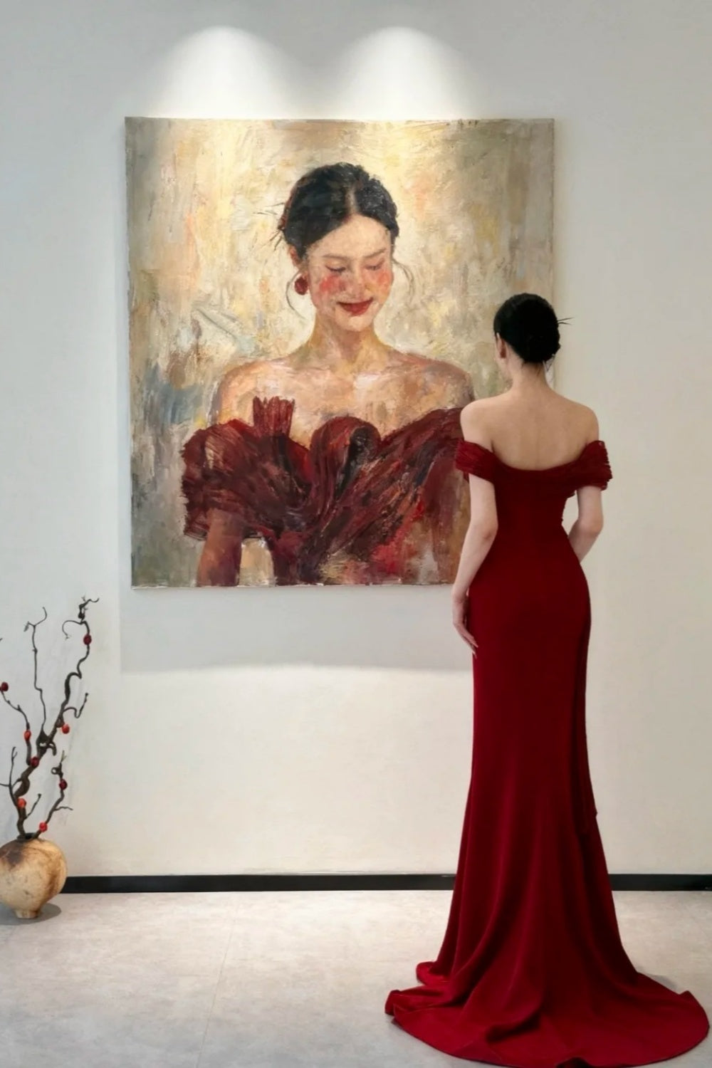 girlhomeshops- Red Off-The-Shoulder Bodycon Satin Floor-Length Ball Gown Prom Dress gh5963