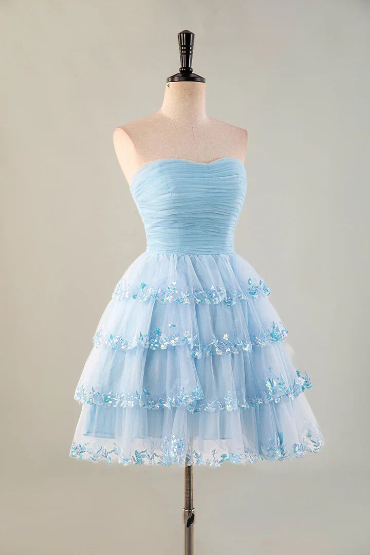 Strapless chiffon ruffle Homecoming Dresses