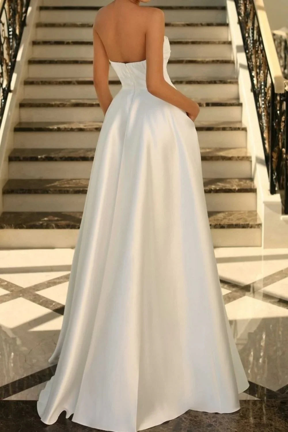 stunning sage green A-line off shoulder long satin slit Prom dress