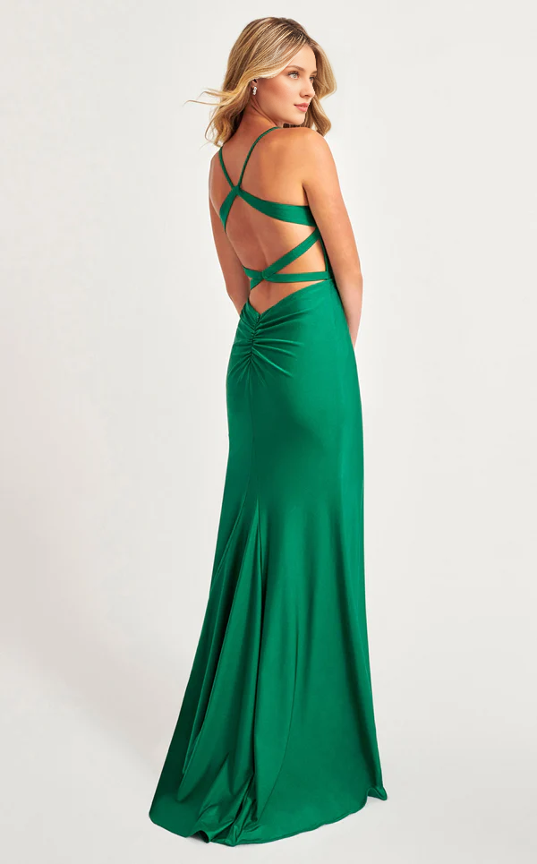 Thin shoulder strap square neckline side slit and floor length Prom dress