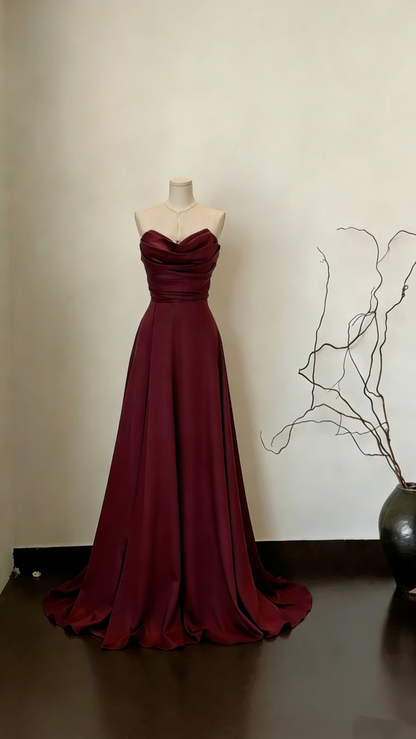Stylish Sage Green Strapless Satin A Line Long Wedding Guest Dress Formal Party Dress SP1551