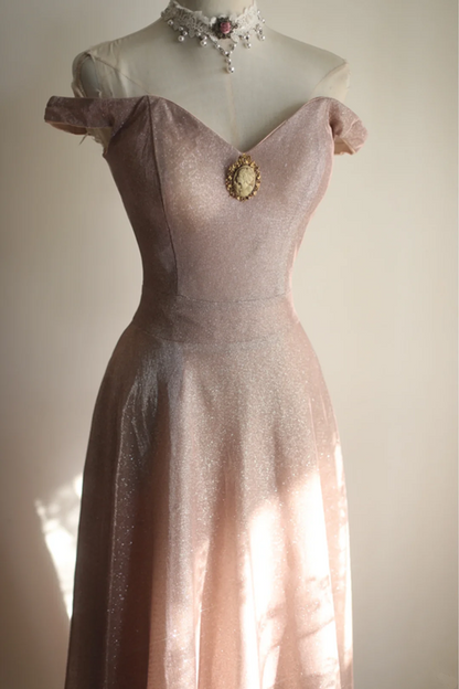 Light pink off-shoulder fitted long ball gown R6688