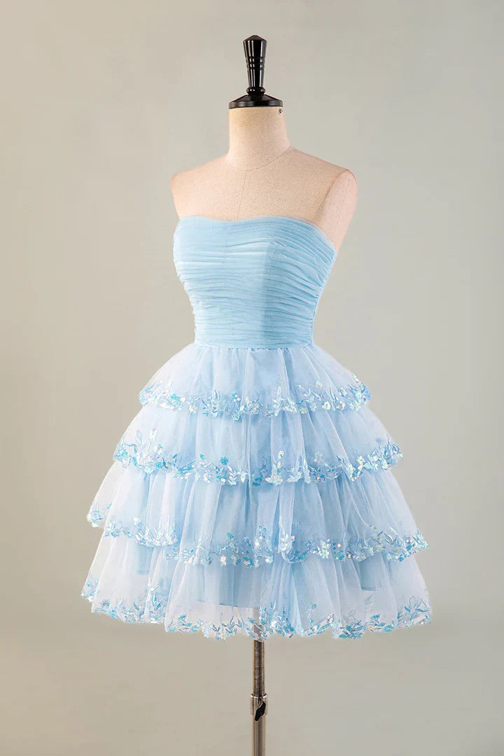 Strapless chiffon ruffle Homecoming Dresses