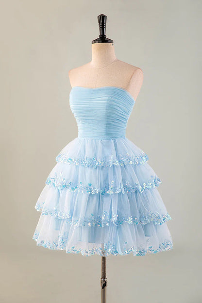 Strapless chiffon ruffle Homecoming Dresses