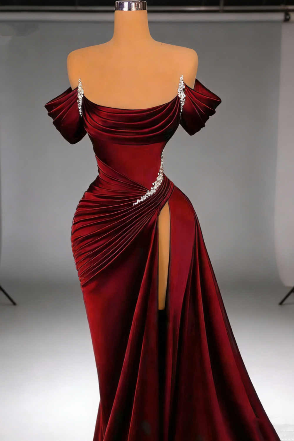 Off-ShoulderGown - Knot Corset High-Slit Train Evening/Red Carpet/Theme Ball Maxi Dress gh6997