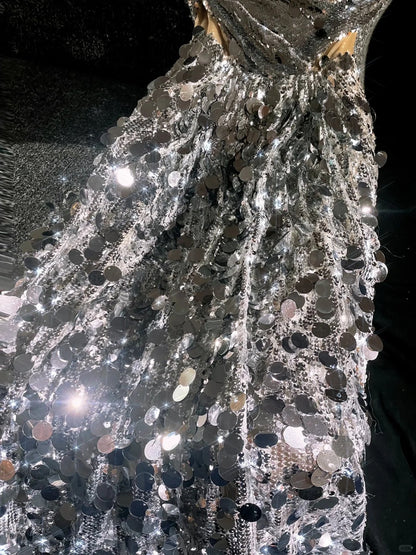 girlhomeshops--Silver sparkling sequins glittering long prom dress prom dress gh5696