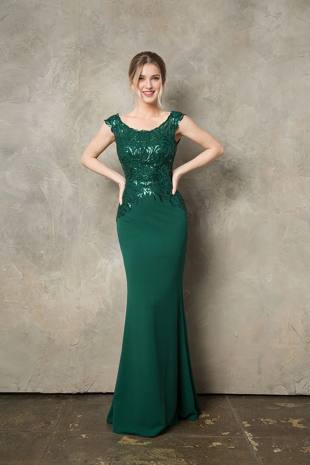 Embroidered sequin decal long sleeved dress