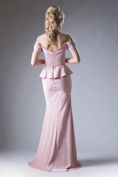 Long off shoulder ruffled fish tail dress