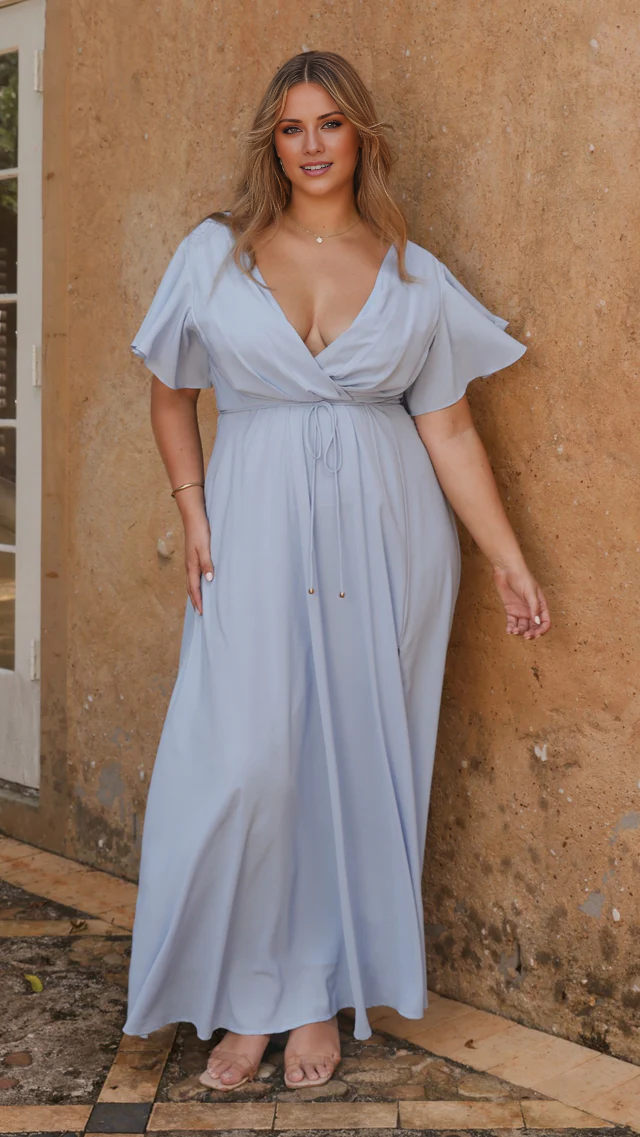 V-neck butterfly sleeve with side slit and floor length Prom dress