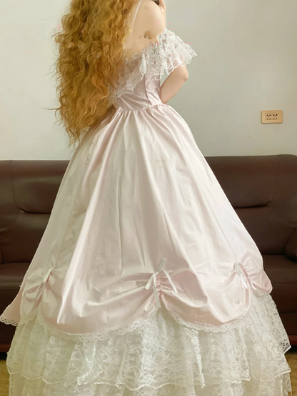 Light Pink Off-the-Shoulder Waist-Cinched Puffball Skirt Ball Gown, Bridal Gown R7339