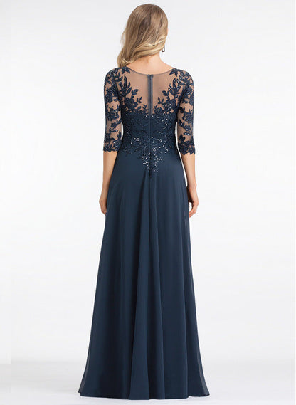 A-line V-neck floor mopping lace chiffon with sequins, mother of the bride dress