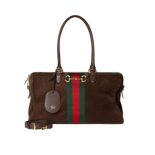 Gucci Borsetto Large Boston Bag Suede Leather Dark Brown 38Cm