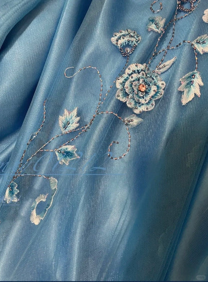 Blue Floral Elegant Long Satin Ball Gown Evening Gown Party Dress Bridesmaid Dresses gh4464