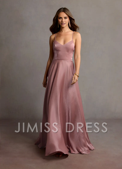 slim shoulder strap V-neck backless side slit and floor length Prom dress