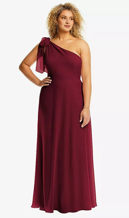 Scarf bow hanging one shoulder Prom dress