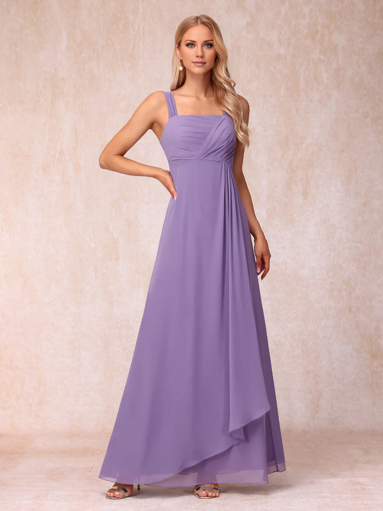 A-line princess sleeveless lotus leaf side length design mother of the bride dress