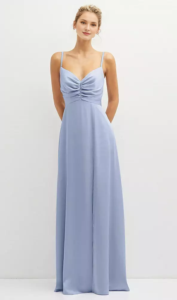 Vertical pleated tight corset satin and floor length Prom dress