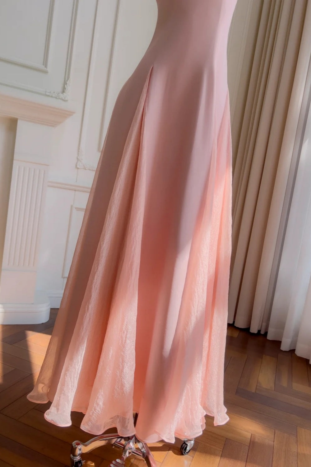 girlhomeshops- Minimalist Mint Green/Pastel Pink Spaghetti Strap Slim-Fit Long Evening Gown gh6098