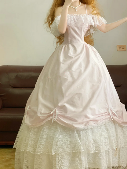 Light Pink Off-the-Shoulder Waist-Cinched Puffball Skirt Ball Gown, Bridal Gown R7339