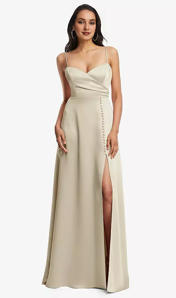 Buckle details adjustable shoulder strap to mimic body length Prom dress
