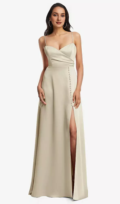 Buckle details adjustable shoulder strap to mimic body length Prom dress