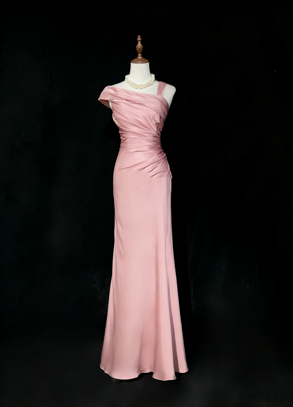 Vintage Champagne Satin Pleated Mermaid Long Birthday Prom Dress Evening Gown SP1962