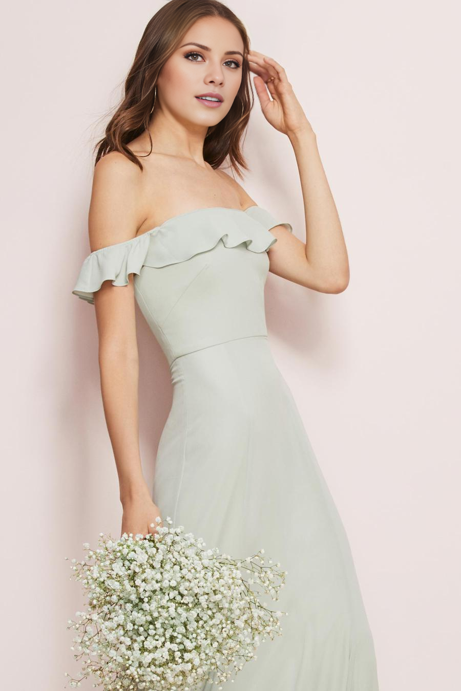 off shoulder collar off shoulder sleeveless off shoulder and floor length evening dress