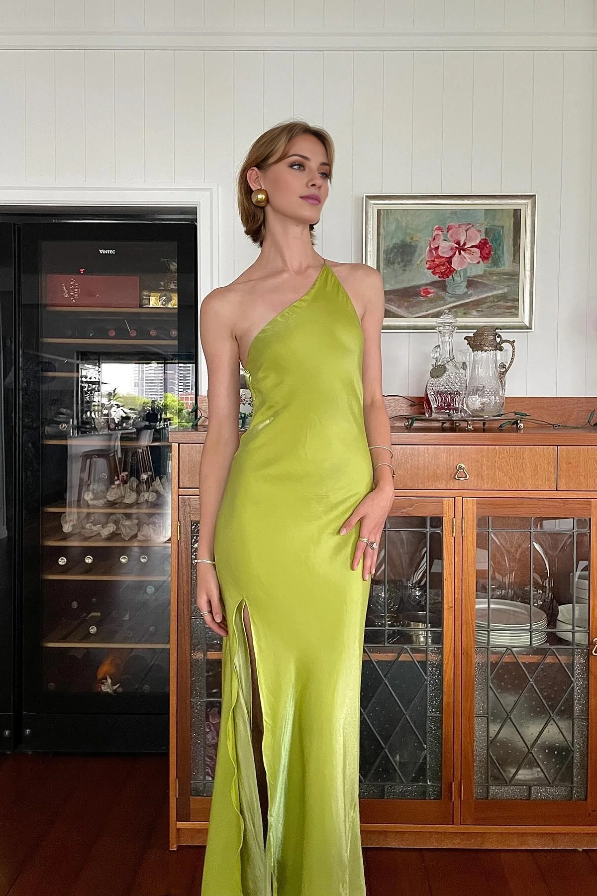 Unique Tight One Shoulder Light Green Long Prom Dress