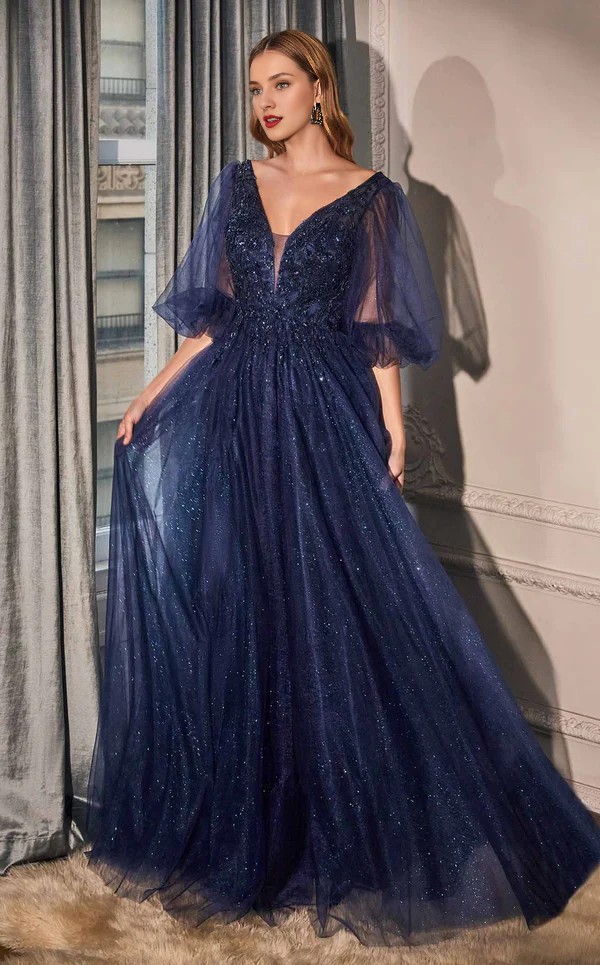 Deep V-neck tight corset lace applique mesh skirt body and floor length Prom dress