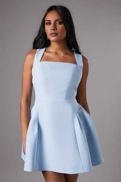 square neckline off shoulder sleeveless butterfly condensation back short Homecoming Dress