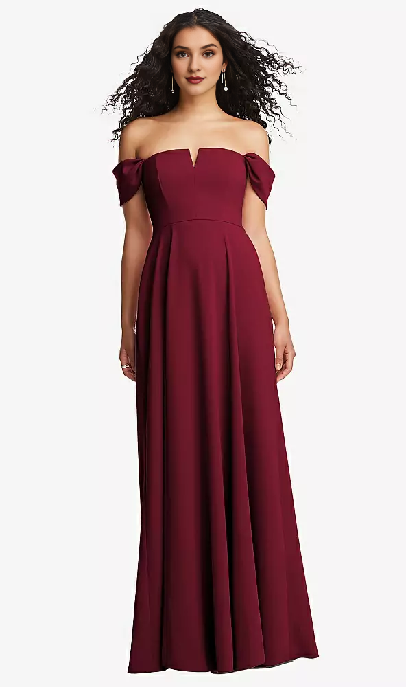 Off shoulder pleated sleeves with A-line extra long Prom dress