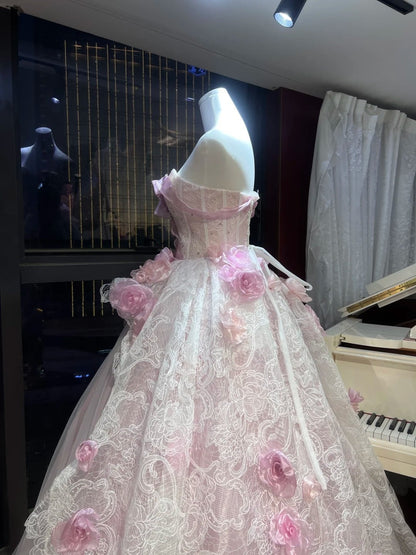 A Fairy Princess! A Girly Dress 🌸 A Pink Floral Fairy Dress That Explodes With Girlish Charm gh6731