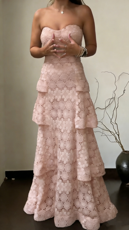 Pretty Strapless Green Lace Layered A Line Long Party Dress Birthday Prom Dress SP1559