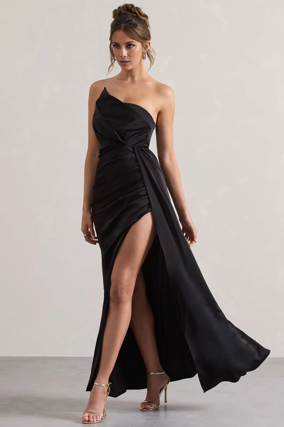 Satin strapless backless slit and floor length evening dress - Dress