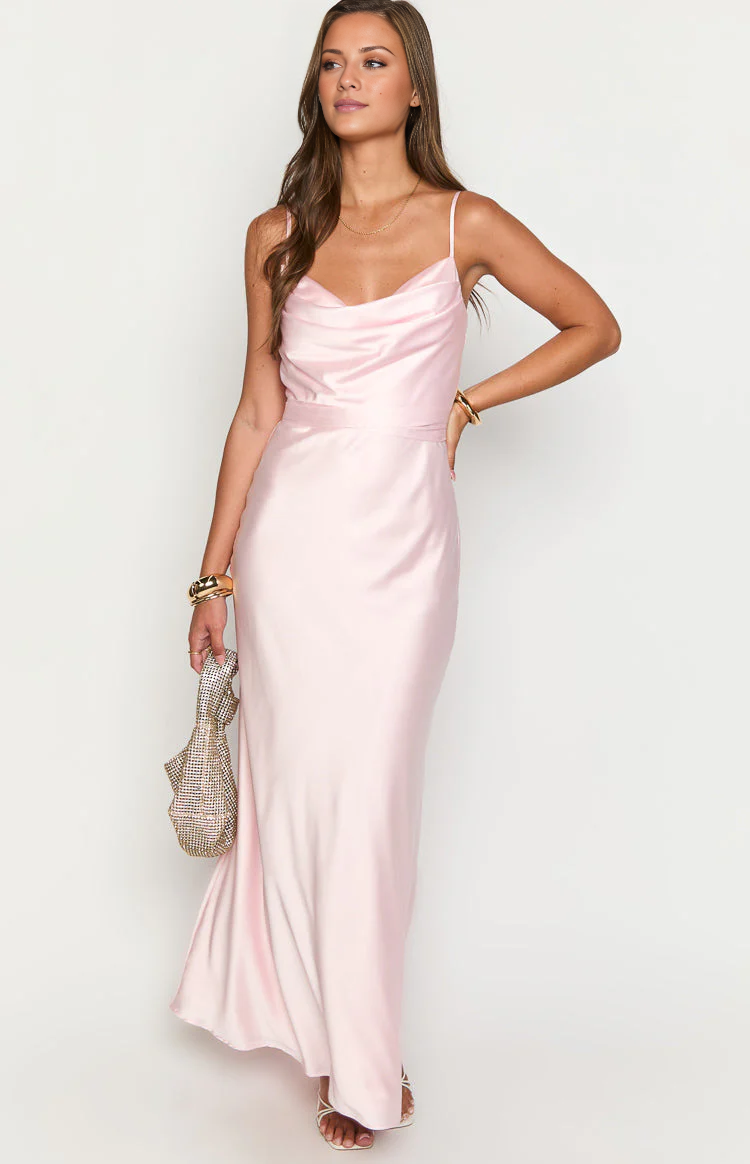 hanging collar off shoulder sleeveless thin shoulder straps backless and floor length Prom dress