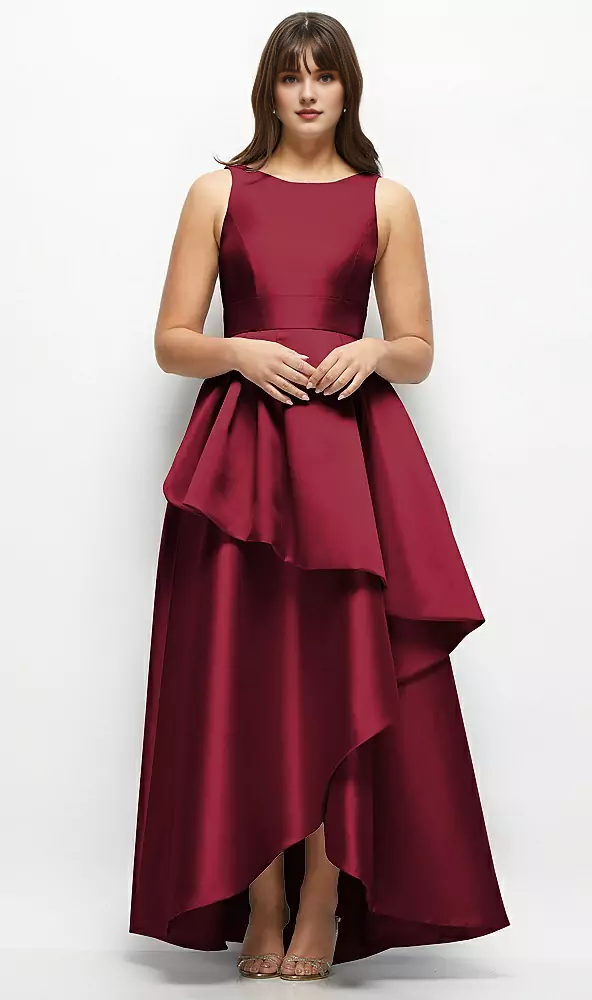 Asymmetric layering and floor length satin Prom dress