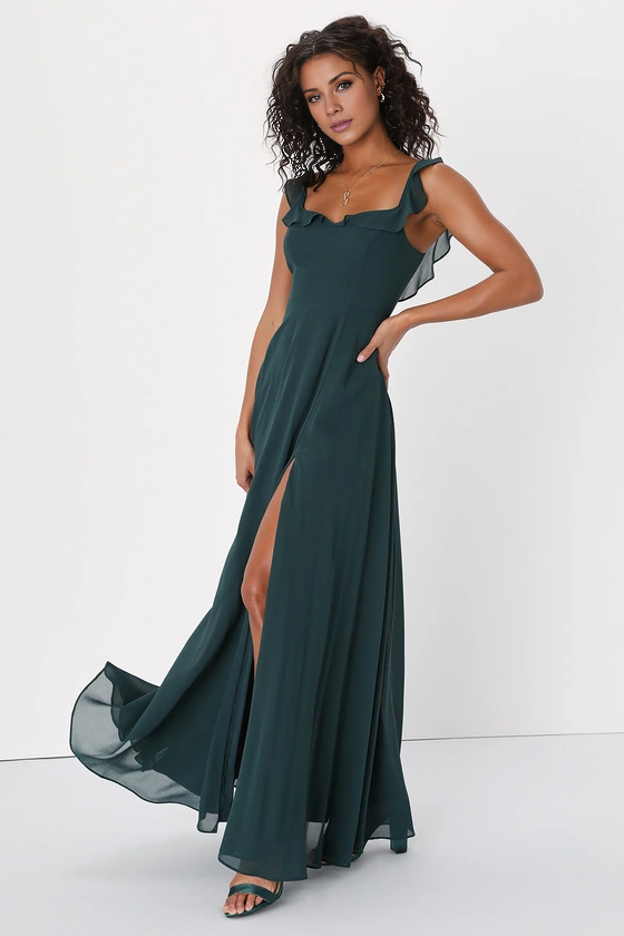 square neckline sleeveless backless side slit and floor length evening dress