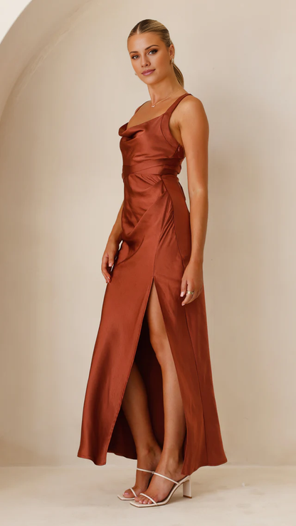 collar with exposed back and side slit long Prom dress