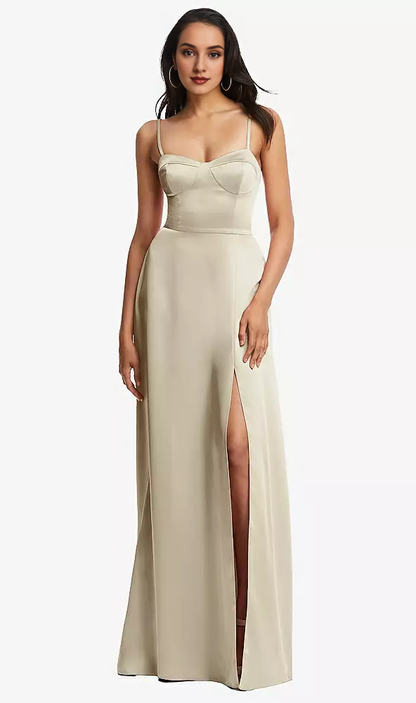 Adjustable thin shoulder strap tight corset A word length Prom dress