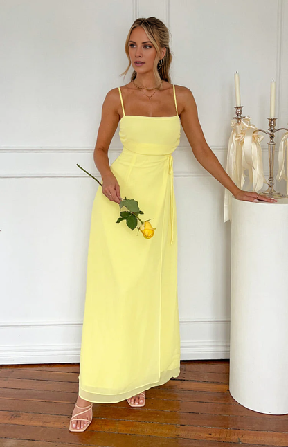 - Square neckline sleeveless thin shoulder strap back zipper Maxi length prom dress