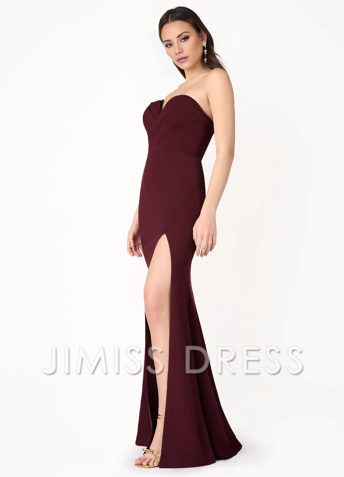 off shoulder strapless side slit backless and floor length Prom dress