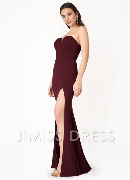 off shoulder strapless side slit backless and floor length Prom dress