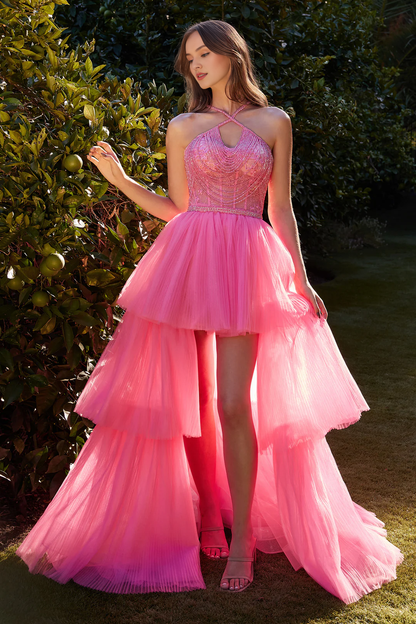 Beaded long neck hanging tight corset dress
