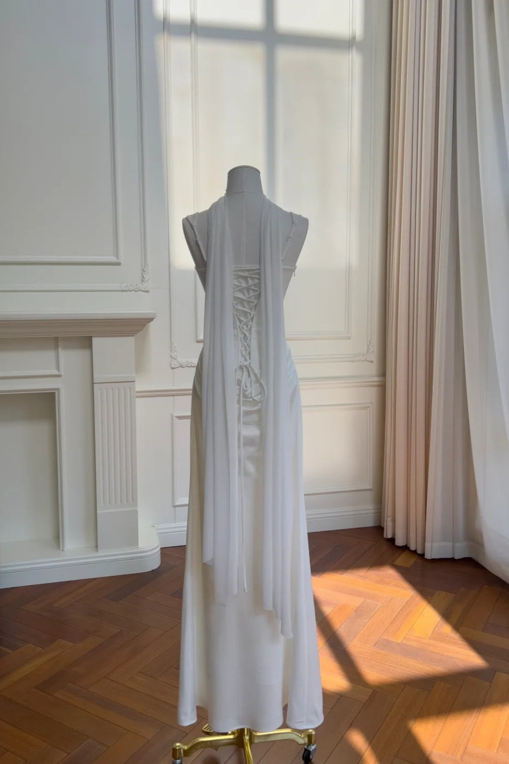 White satin long Prom dress gh6797