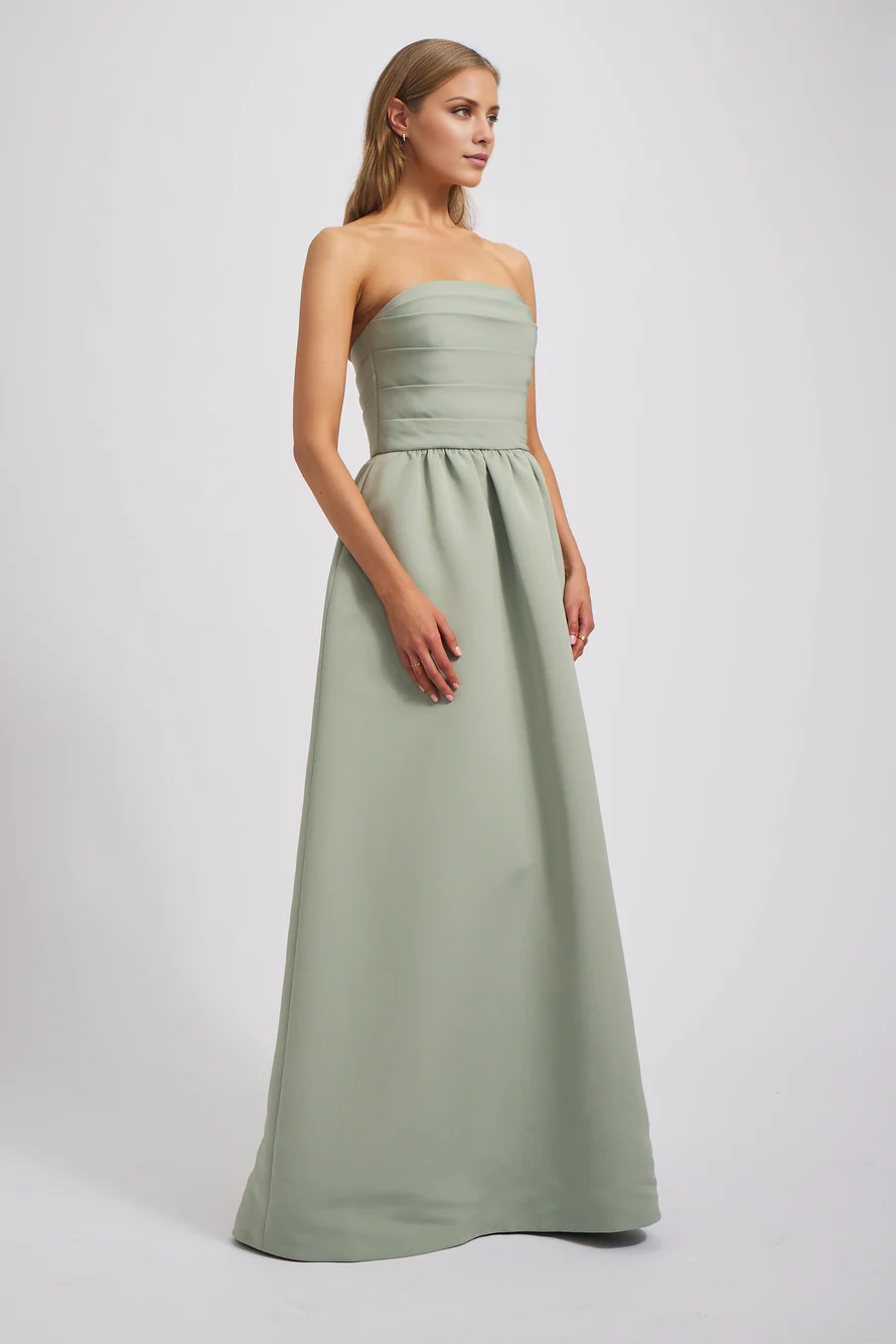 off shoulder collar sleeveless strapless backless and floor length Prom dress